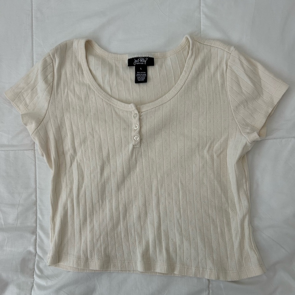 Cream and Navy Ribbed Button-Up Tops - Picture 4 of 8